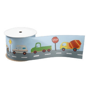 Transportations Hand Drawn Cars Birthday Satin Ribbon