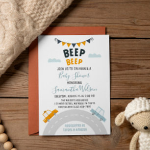 Transportations Retro Cars Baby Shower Invitation