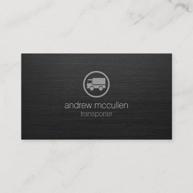 Transporter Truck Icon Dark Brushed Metal Business Card (Front)