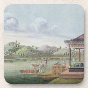Transporting crates of tea (w/c on paper) coaster