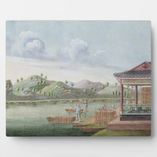 Transporting crates of tea (w/c on paper) plaque