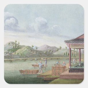 Transporting crates of tea (w/c on paper) square sticker