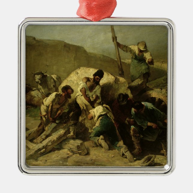 Transporting Stone Blocks Metal Tree Decoration (Front)