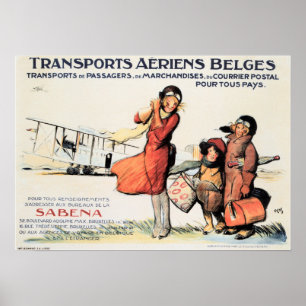 Transports Aeriens Belges SABENA Old Travel Poster