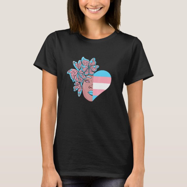 Transsexual Flag Half Hearted Transgender Trans Pr T-Shirt (Front)