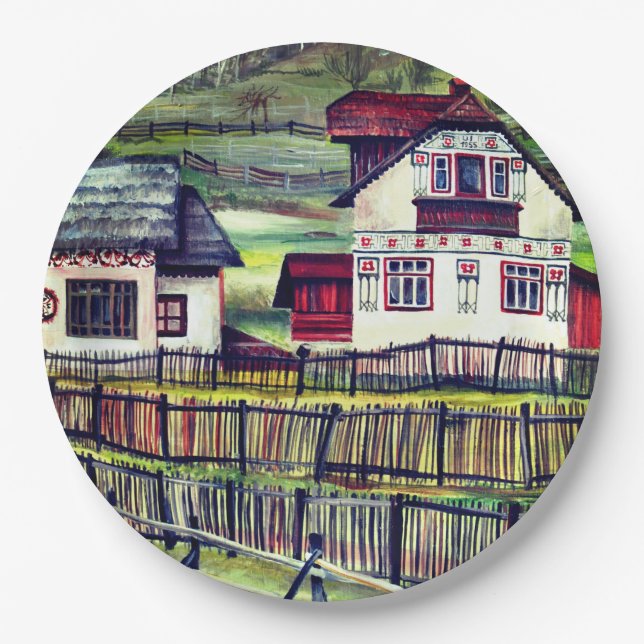 Transylvania, Romania, Picturesque Painted Scenery Paper Plate (Front)