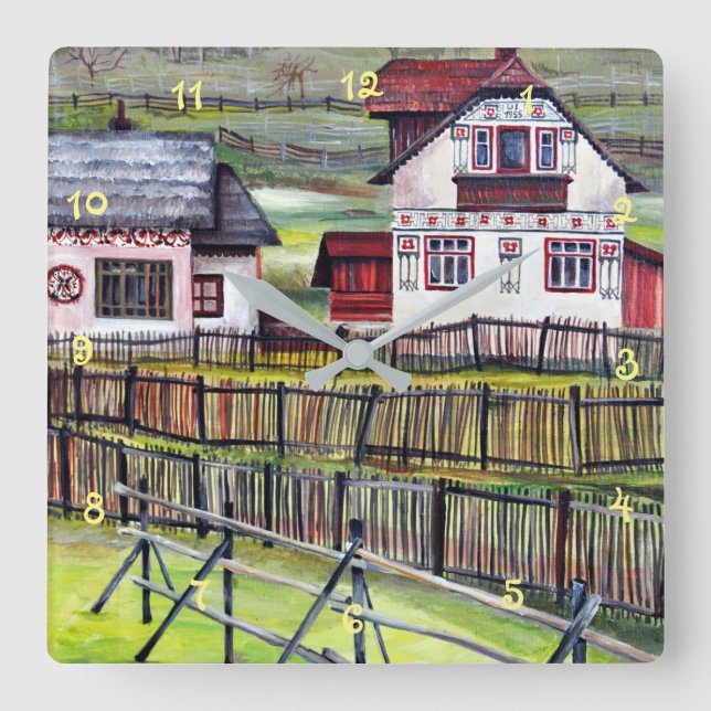 Transylvania Romania Picturesque Painted Scenery Square Wall Clock (Front)