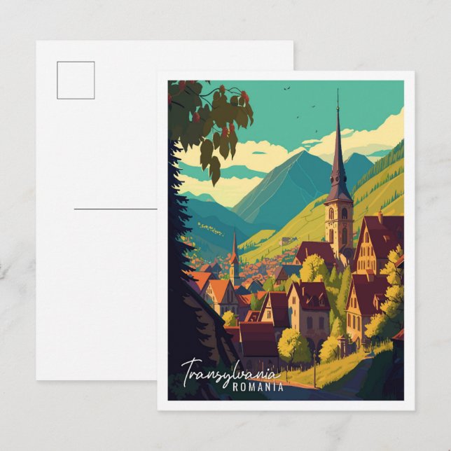 Transylvania Romania vintage travel illustration Postcard (Front/Back)