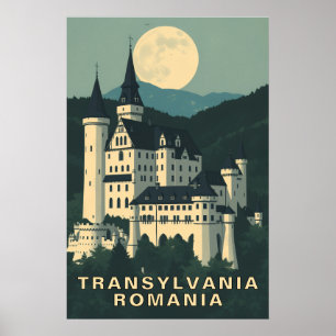 Transylvania Romania Vintage Vampire Castle Travel Poster