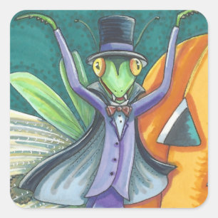 TRANSYLVANIA VAMPIRE PRAYING MANTIS, HALLOWEEN BUG SQUARE STICKER