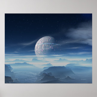 Tranus Alien Planet with Satellite digital art Poster