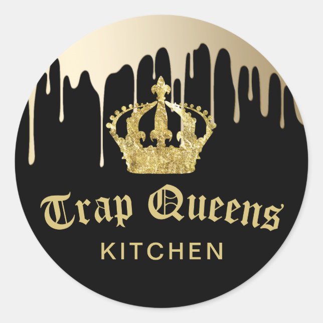 Trap Queens Kitchen Modern Black & Gold Restaurant Classic Round Sticker (Front)