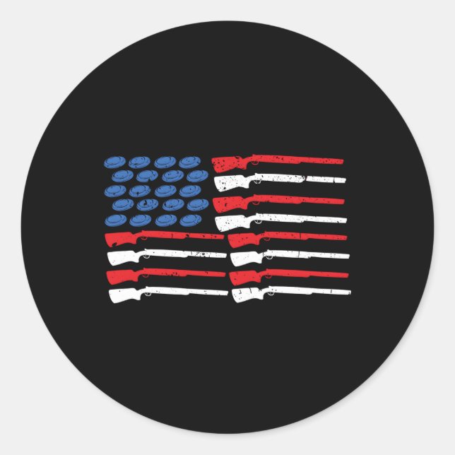 Trap Shooting American Flag Clay Pigeon Shooting Classic Round Sticker (Front)