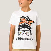 Trap Shooting Mum messy bun hair glasses