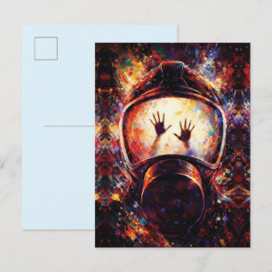 Trapped Hands Gas Mask Abstract Splatter Postcard