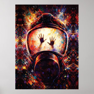 Trapped Hands Gas Mask Abstract Splatter Poster