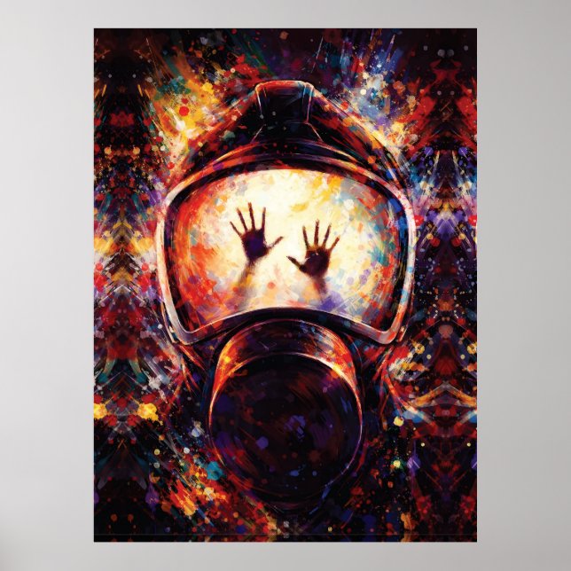 Trapped Hands Gas Mask Abstract Splatter Poster (Front)