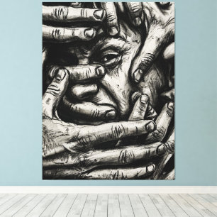 Trapped Thoughts – Charcoal Hands Black and White Canvas Print