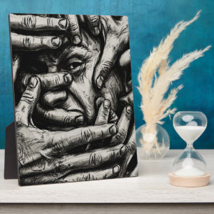 Trapped Thoughts – Charcoal Hands Black and White Plaque