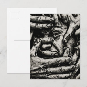 Trapped Thoughts – Charcoal Hands Black and White Postcard