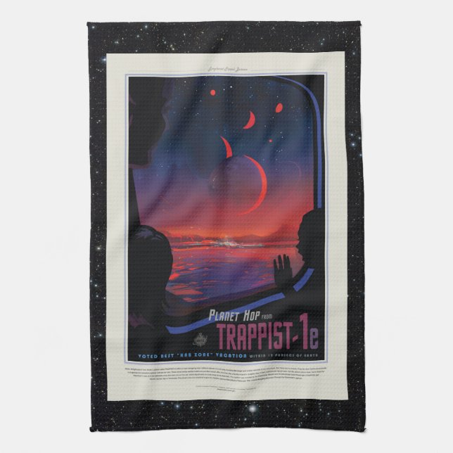 TRAPPIST-1 System Planet 1e retro space tourism ad Tea Towel (Vertical)