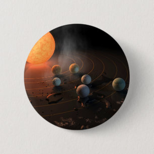 Trappist-1's Seven Planets In Orbit Around Star. 6 Cm Round Badge