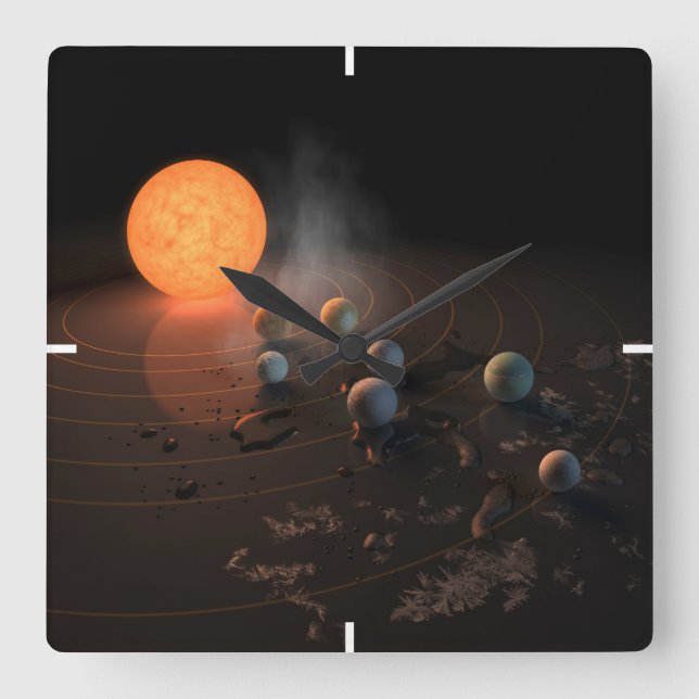 Trappist-1's Seven Planets In Orbit Around Star. Square Wall Clock (Front)