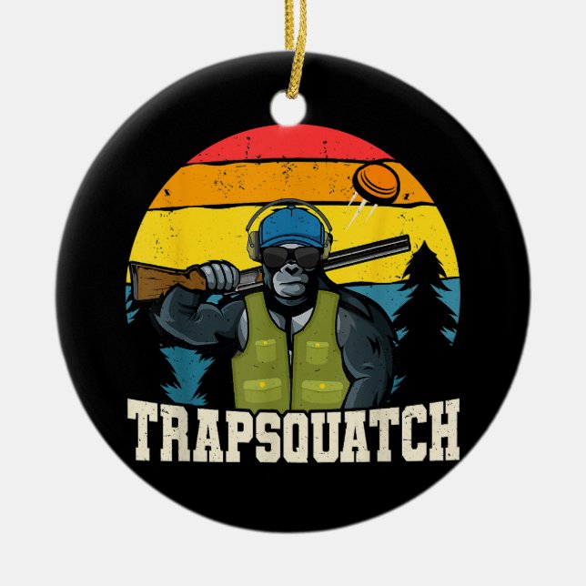 Trapsquatch Bigfoot Funny Clay Trap Shooting Men Ceramic Tree Decoration (Front)