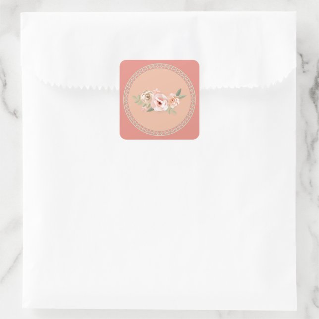 Traquility, beautiful pastel floral design, square sticker (Bag)