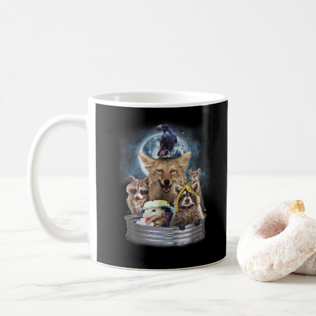 Trash Animals Howling at the Moon Funny Team Trash Coffee Mug (With Donut)