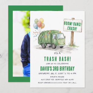 Trash Bash Garbage Truck Photo Birthday Invitation