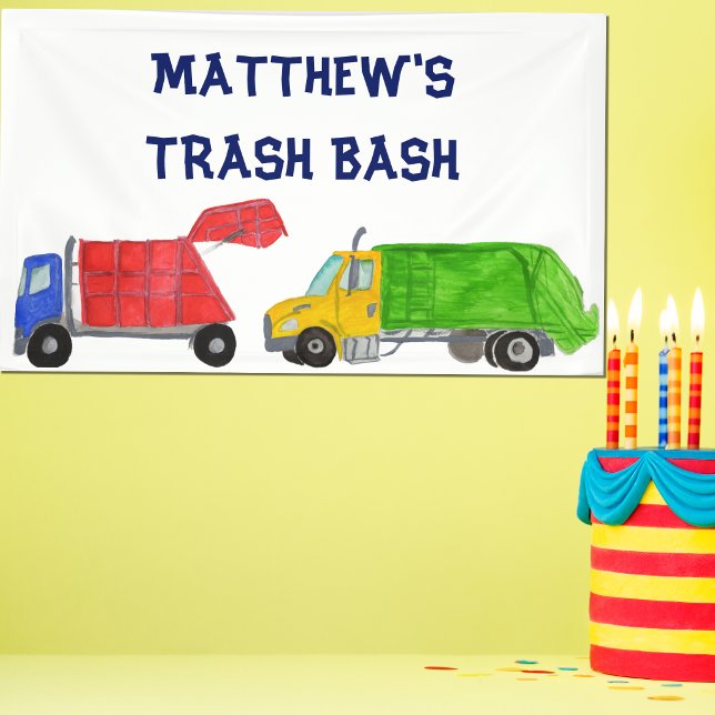 Trash Bash Garbage Trucks Boys Birthday Party Banner (Creator Uploaded)