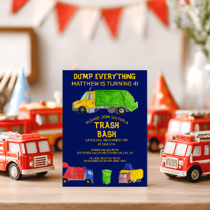 Trash Bash Garbage Trucks Boys Birthday Party Invitation
