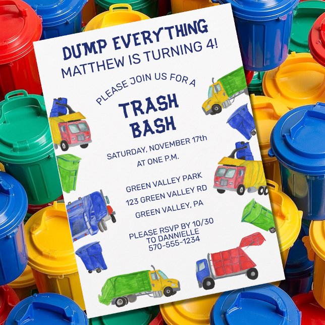 Trash Bash Garbage Trucks Boys Birthday Party Invitation (Creator Uploaded)
