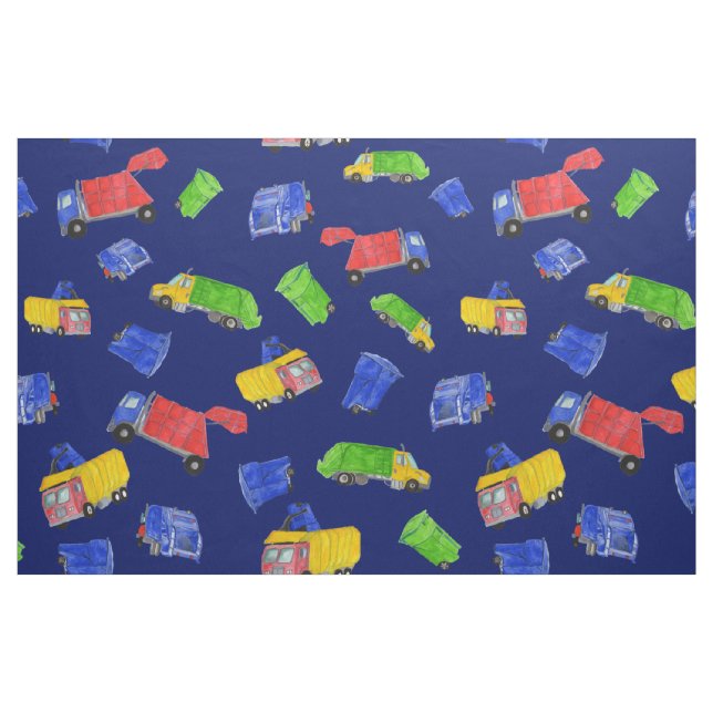 Trash Bash Garbage Trucks Patterned Blue Fabric (Fat Quarter)