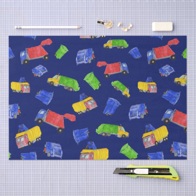 Trash Bash Garbage Trucks Patterned Blue Tissue Paper (Craft)