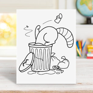 Trash Can Racoon Colouring Page Rubber Stamp