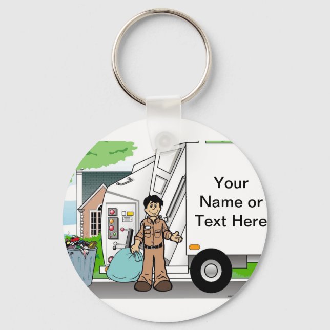 Trash Collector, Sanitation Dept - Male Cartoon Ke Key Ring (Front)