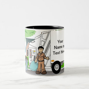 Trash Collector, Sanitation Dept - Male Cartoon  Two-Tone Coffee Mug