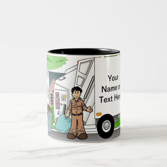 Trash Collector, Sanitation Dept - Male Cartoon  Two-Tone Coffee Mug (Center)