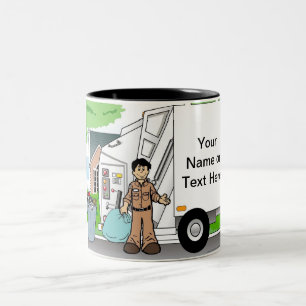 Trash Collector, Sanitation Dept - Male Cartoon Two-Tone Coffee Mug