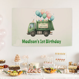 Trash Garbage Truck 1st Birthday Party Banner
