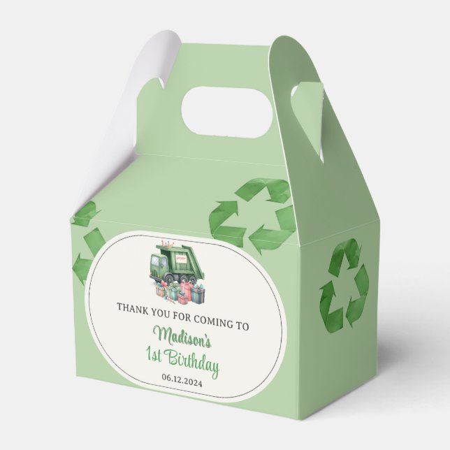 Trash Garbage Truck 1st Birthday Party Favour Box (Front Side)