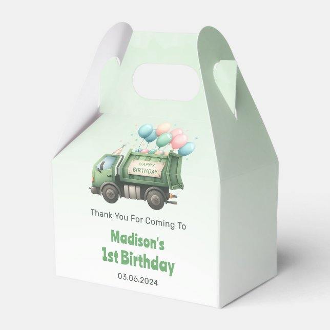 Trash Garbage Truck 1st Birthday Party Favour Box (Front Side)