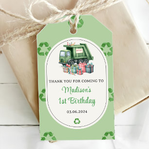 Trash Garbage Truck 1st Birthday Party Gift Tags