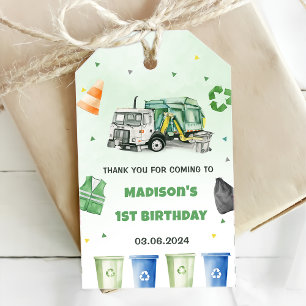 Trash Garbage Truck 1st Birthday Party Gift Tags