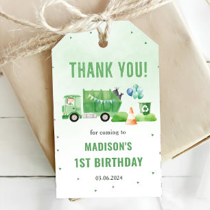 Trash Garbage Truck 1st Birthday Party Gift Tags