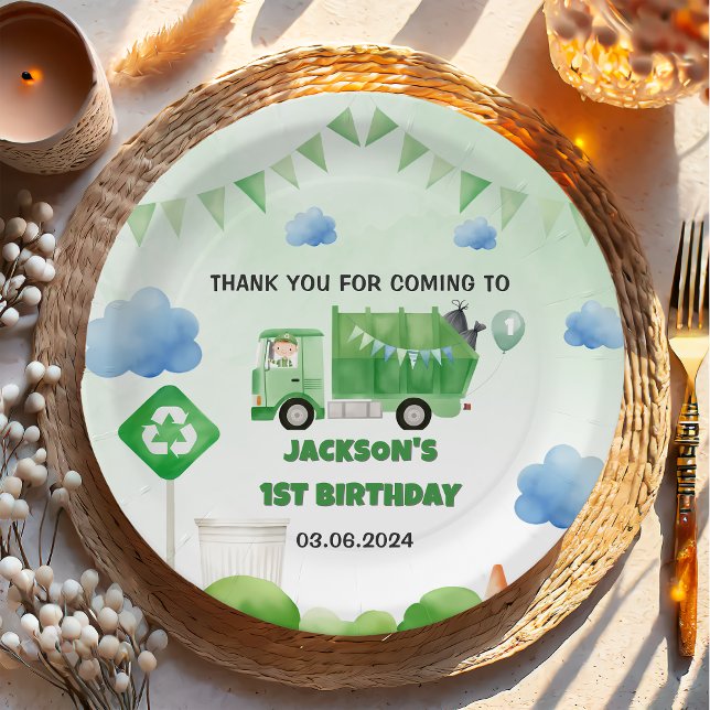 Trash Garbage Truck 1st Birthday Party Paper Plate (Creator Uploaded)