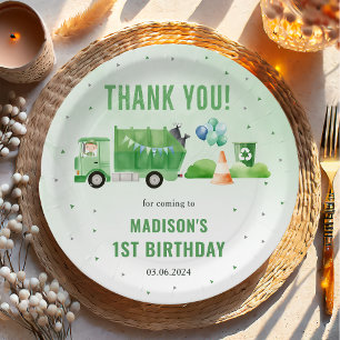Trash Garbage Truck 1st Birthday Party Paper Plate