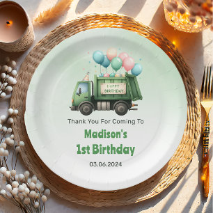 Trash Garbage Truck 1st Birthday Party Paper Plate
